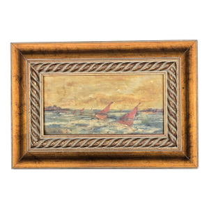 Late 19th Century Antique Painting of Sailing Ships by Edwin Ellis, Framed