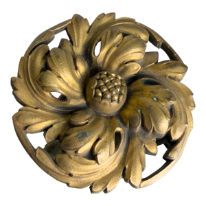 Antique Gilt Brass Acanthus Leaf Rosette Medallion Threaded Architectural Mount Finial