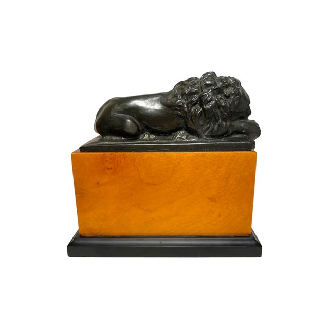 Wood Bronze Lion Bookends Antonio Canova Style Cherry Wood Neoclassical Decor Vintage For Sale - Image 7 of 9