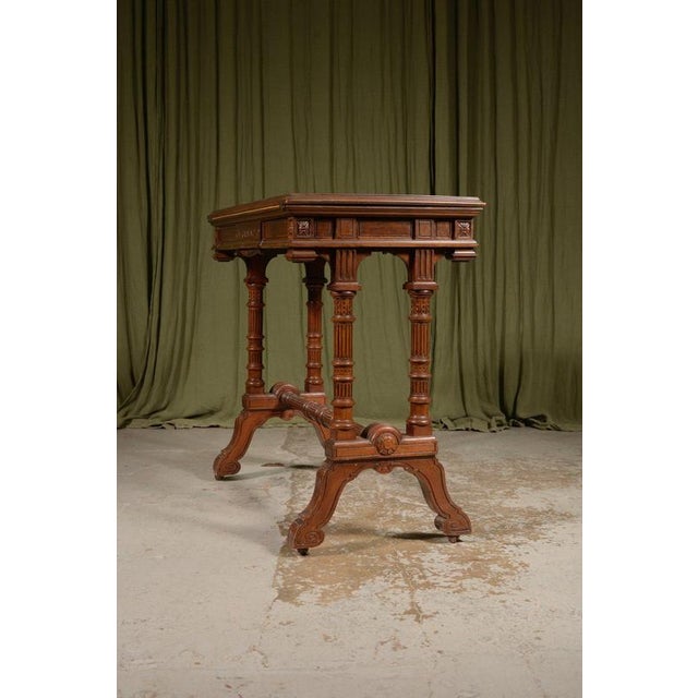 Aesthetic Movement Architectural Figured Mahogany Console / Card Table from William Walker & Sons, London, 1870s For Sale - Image 3 of 10