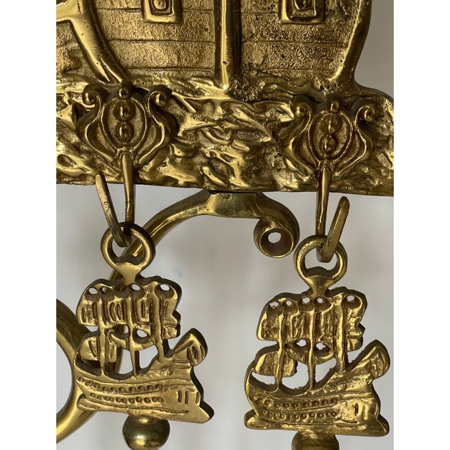 Antique Marine Coastal Heavy Brass Fireplace Tools Set- 6 Pieces For Sale In Miami - Image 6 of 10