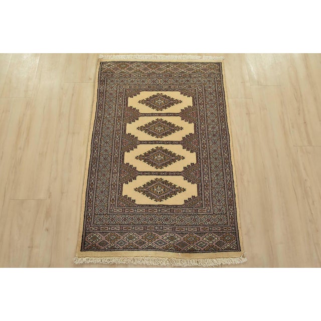 Tribal Bokhara Jaldar Rug 2’6” X 3’9” Beige Wool Tribal Hand-Knotted Oriental Carpet For Sale - Image 3 of 9