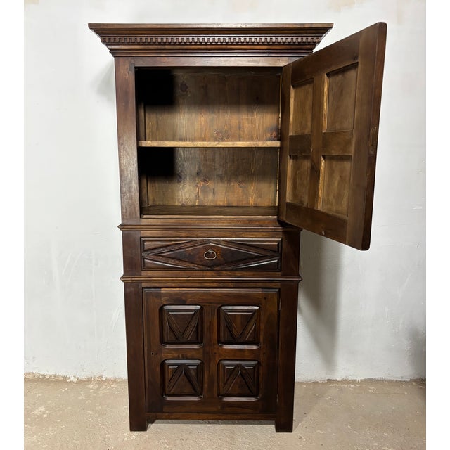Vintage Spanish Renaissance Style Walnut Cabinet with Geometric Carve, 1920 For Sale - Image 3 of 16