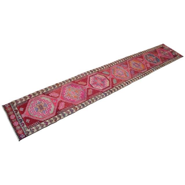 Turkish Runner Rug, Hand-Knotted Organic Wool Runner Rug Kitchen Island Sied Long - Narrow Runner For Sale - Image 4 of 14