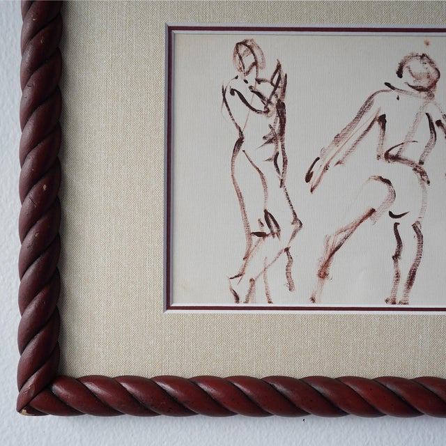 Wood Mid 20th Century Figural Nude Study Framed Original For Sale - Image 7 of 12