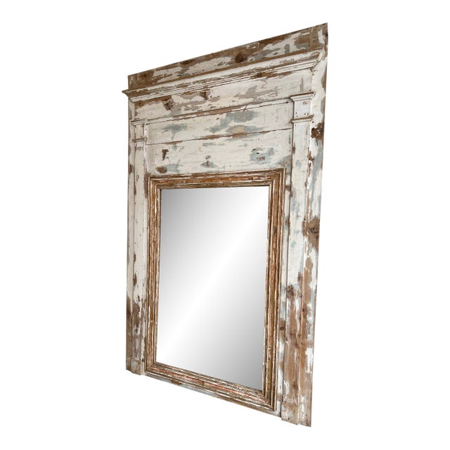 19th Century French Trumeau Wall Mirror With Patina For Sale