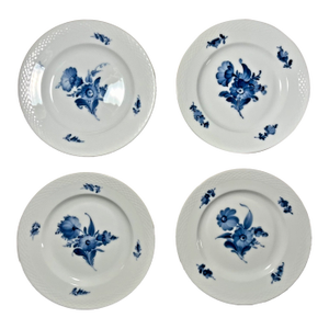 1970s Royal Copenhagen Blue Flowers Braided Hand Painted Dessert Plates 8094 / 1st Quality - Set of 4