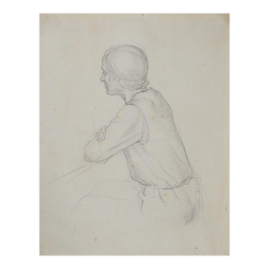 Early 20th Century Pencil Portrait Drawing of Woman