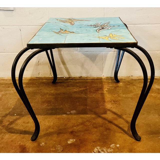 Vallaruis, France Mid Century Butterfly Tile & Forged Iron Table For Sale - Image 4 of 5
