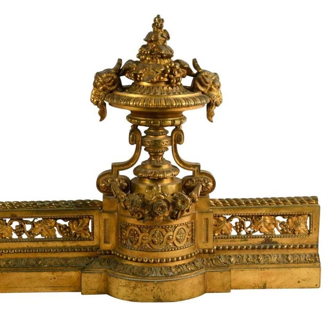 French Antique French Louis XVI Gilt Bronze Bar De Cheminée Fireplace Fender, Circa 1880 For Sale - Image 3 of 12