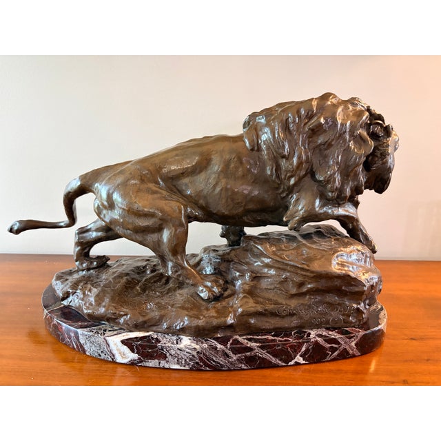 Art Deco Large Antique French Bronze "Lion Rugissant" Bronze Sculpture by T. Cartier For Sale - Image 3 of 5