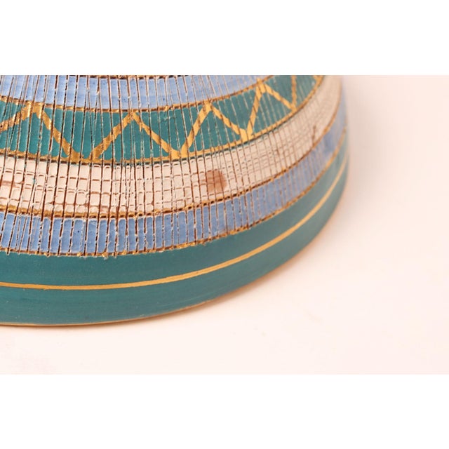 Large Teal and Gilt Ceramic "Seta" Pedestal Bowl by Aldo Londi for Bitossi Italy For Sale - Image 14 of 16
