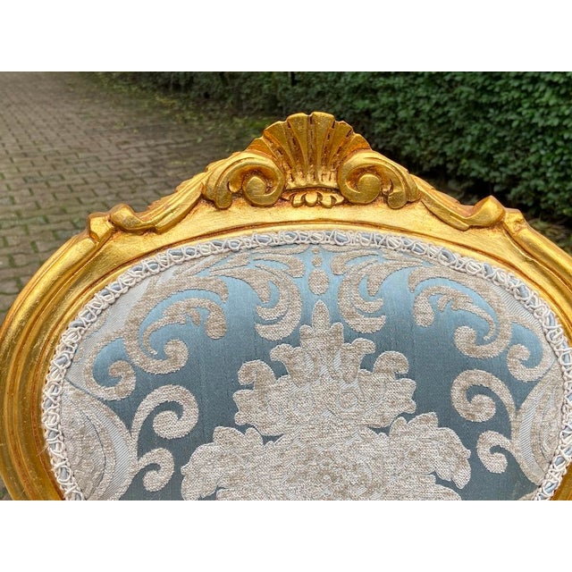 1950s 1950s French Louis XVI Gold Beech Damask Side Chairs - Pair For Sale - Image 5 of 9