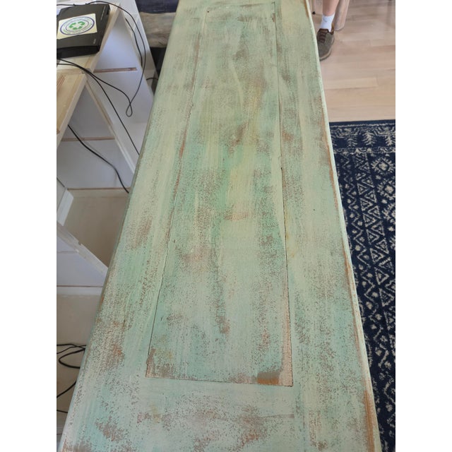 Late 20th Century Mexico Painted Rustic Distressed Light Green Blue Aquamarine Entryway Console Table For Sale - Image 5 of 7