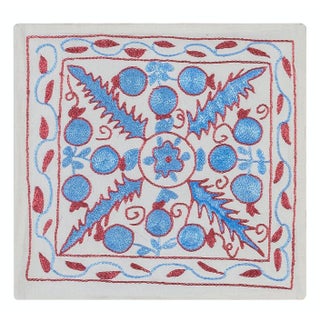 Silk Cushion Cover, Hand Embroidery Toss Pillow, Suzani Lace Pillow. 17"x17" For Sale