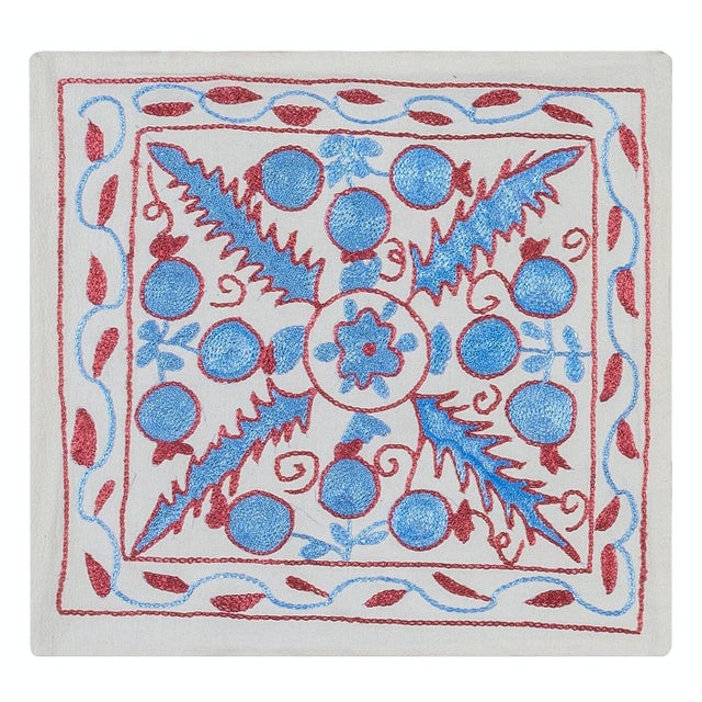 Silk Cushion Cover, Hand Embroidery Toss Pillow, Suzani Lace Pillow. 17"x17" For Sale