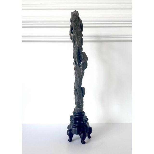 Chinese Scholar Stone Tall Slender Lingbi Rock on Display Stand For Sale - Image 17 of 17