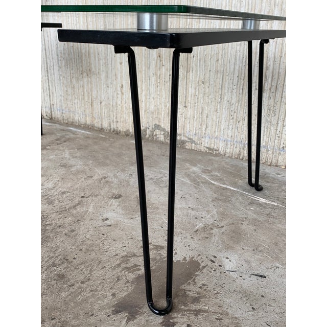 Metal Mid-Century Modern Metal Table With Glass Top and Nickel Supports For Sale - Image 7 of 9