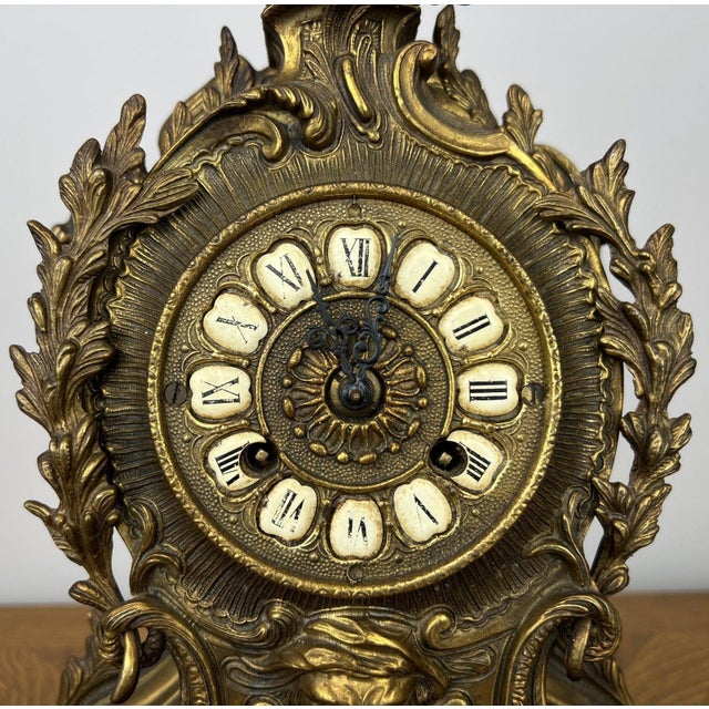 Vintage French Brass Ornate Cherub Mantel Clock For Sale - Image 6 of 13