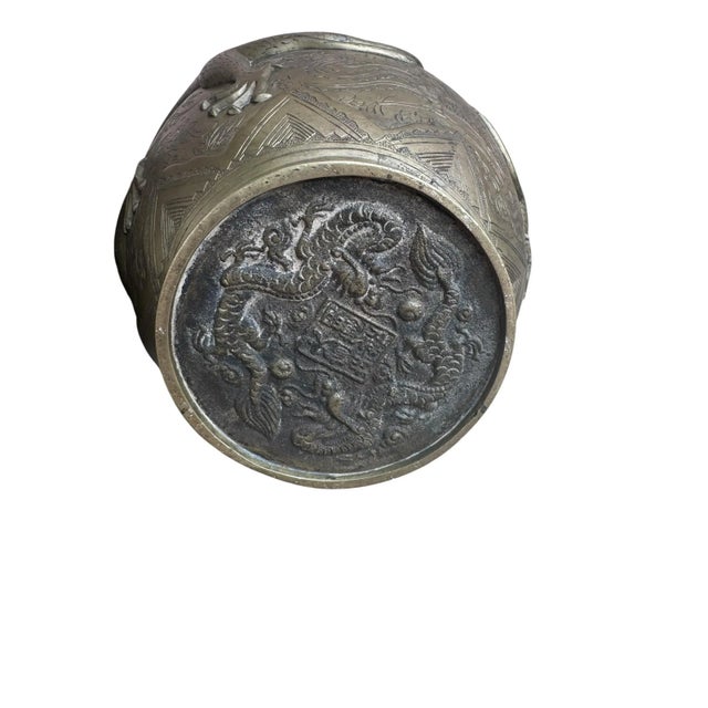 Late 19th Century Antique Signed Asian Bronze Dragon Vase - Pair For Sale - Image 5 of 9
