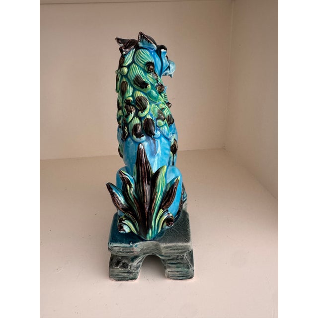 Turquoise Vintage Turquoise Glazed Ceramic Japanese Foo Dogs, Made in Japan, C. 1960s - A Pair For Sale - Image 8 of 10