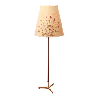 Vintage Floor Lamp with Floral Shade, 1955 For Sale