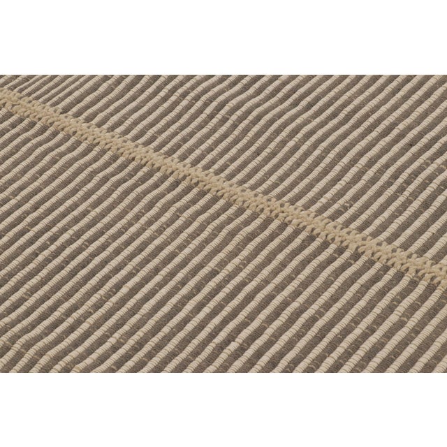 Rug & Kilim Rug & Kilim’s Contemporary Kilim With Textural Stripe Design in Beige & Gray For Sale - Image 4 of 10