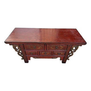 Mid 19th Century Traditional Chinese Antique Red Lacquered Wooden Table For Sale