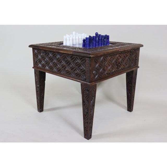 Chess Table with Chess Pieces in Handcarved Cedar, 1990s, Set of 17 For Sale - Image 9 of 18