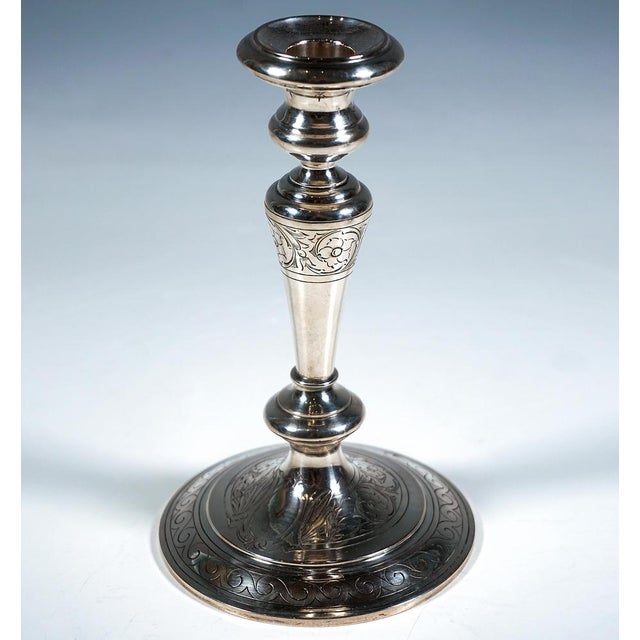 Art Nouveau Silver Candlesticks with Floral Engraving, 1890, Set of 2 For Sale - Image 3 of 6