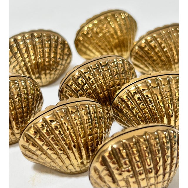 Traditional Vintage Coastal Brass Clam Shell Place Card Holders – Set of 8 For Sale - Image 3 of 5