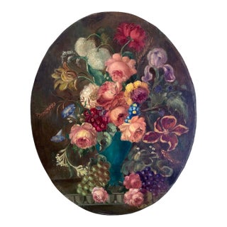 Antique Oval Floral Oil Painting For Sale