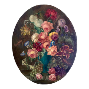 Antique Oval Floral Oil Painting