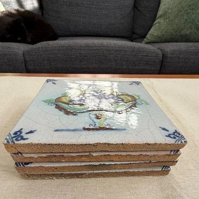Ink Blue 19th Century, Delft Hand-Painted Wall Tiles, Set of Four For Sale - Image 8 of 9