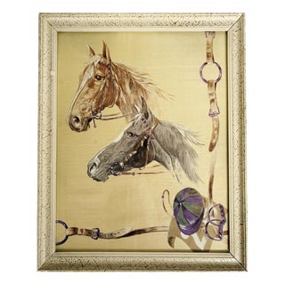Silk Painting of Horses, France, 1970s For Sale