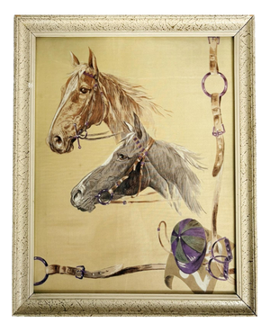 Silk Painting of Horses, France, 1970s