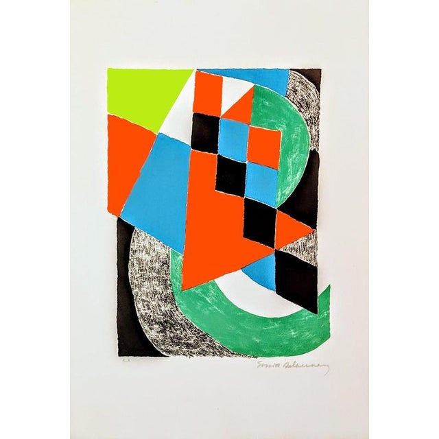 Sonia Delaunay, Green Checkers, 1968, Lithograph For Sale - Image 4 of 4