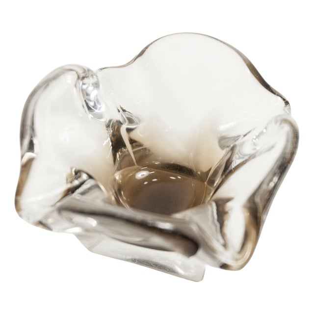 Square Clear and Brown Murano Glass Ashtray, 1960s For Sale