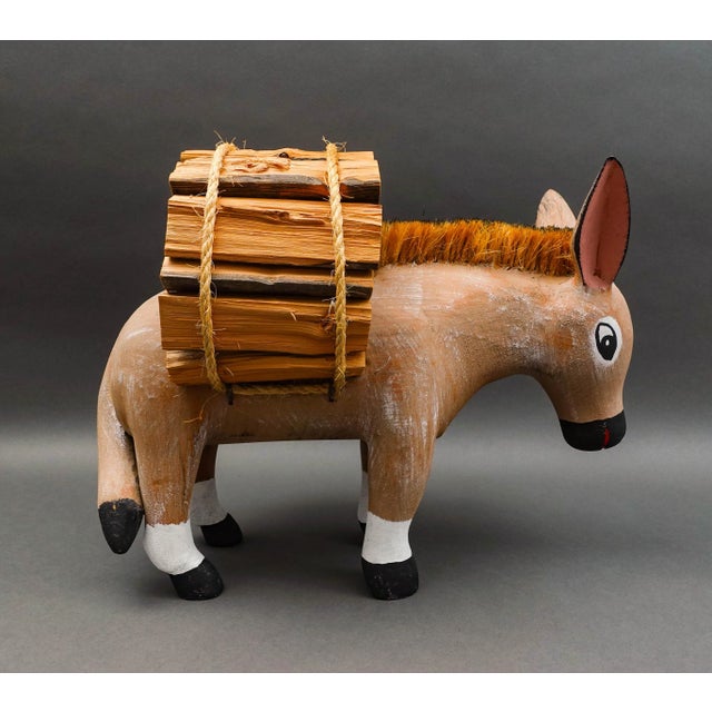 Hector Rascon Mexico Signed 1990 Hand Carved Wood Folk Art Burro Donkey For Sale - Image 4 of 8