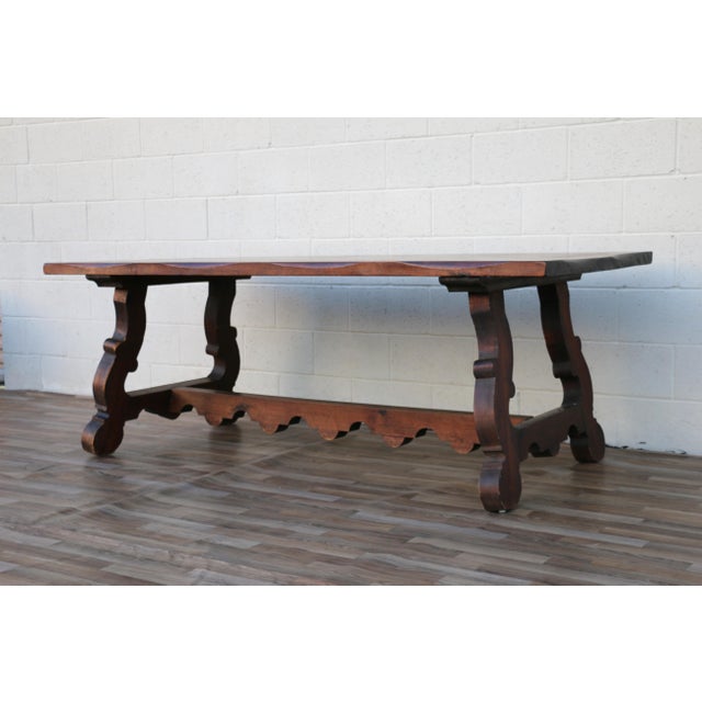 Antique Spanish Revival Solid Wood Trestle Dining Table, Mid 20th Century For Sale - Image 4 of 18