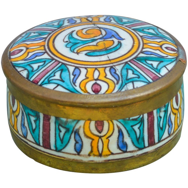 Moroccan Handmade Moorish Box W/ Brass Inlay For Sale - Image 3 of 6