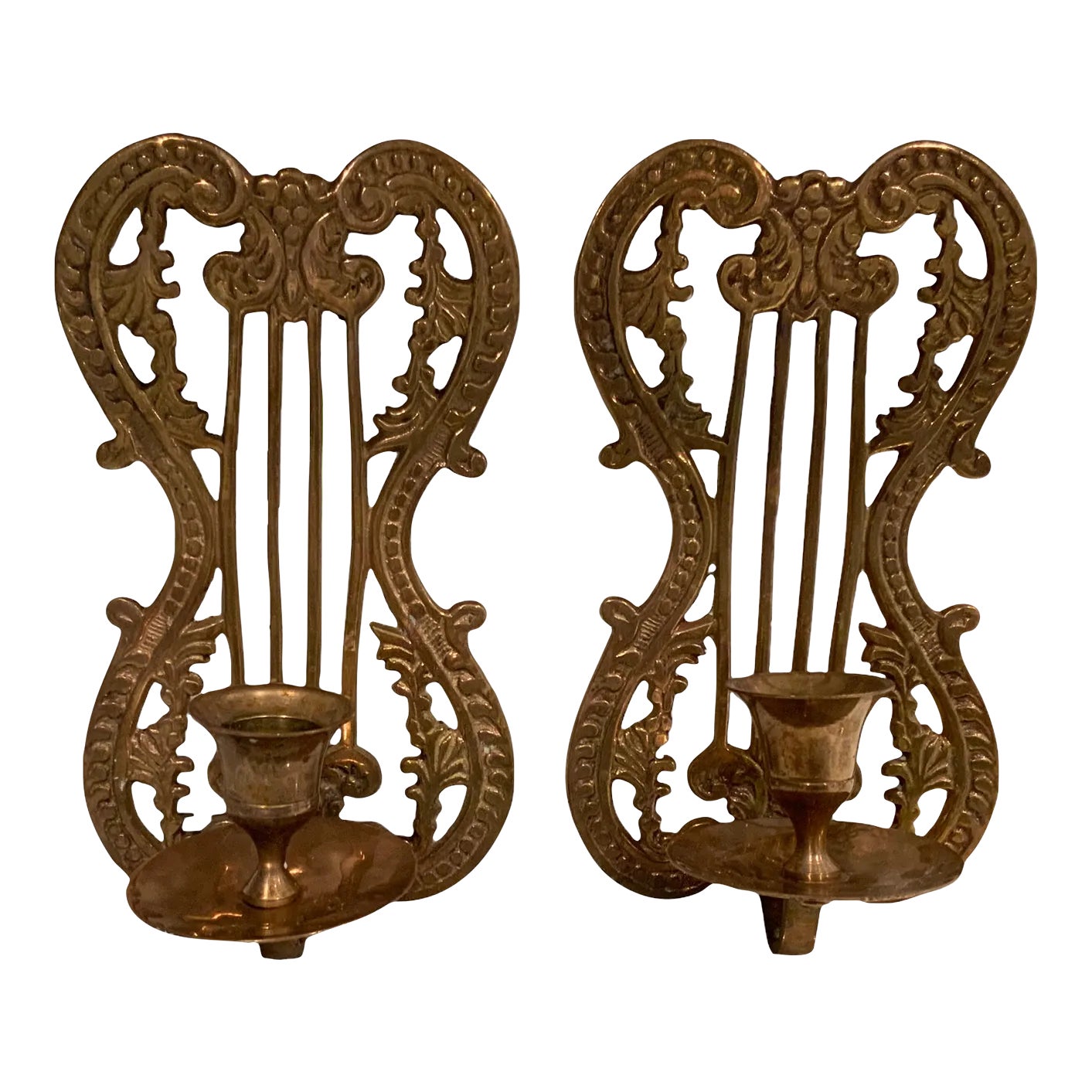 Andrea by Sadek Brass Harp Candle Sconces, a Pair Chairish