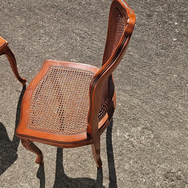 Vintage Louis XV Style Wood and Cane Dining Chairs, 1980s, Set of 4 For Sale - Image 10 of 18