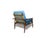 This is a mid-century modern lounge chair designed by Hans Olsen, featuring a wooden frame, woven cane backrest, and...