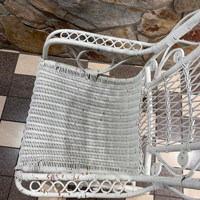 Early 20th Century Heywood Wakefield Attributed White Wicker Platform Rocking Chair For Sale - Image 6 of 12