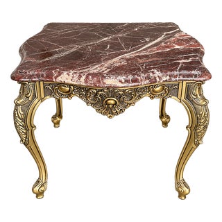 Vintage Baroque Italian Marble and Brass Table, 1960s For Sale