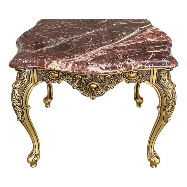 Vintage Baroque Italian Marble and Brass Table, 1960s For Sale