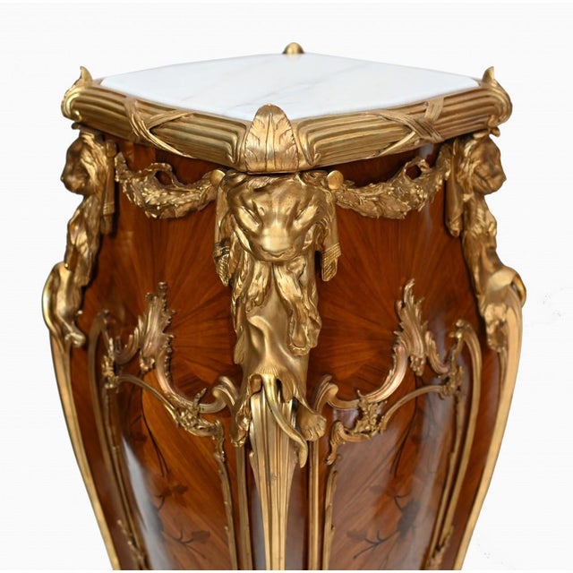 Stone French Pedestal Stands Tables Vernis Martin Plaques, Set of 2 For Sale - Image 7 of 11