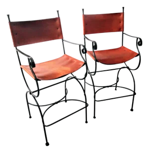 1990s Legacy Charleston Forge Leather Barstools - Set of 2