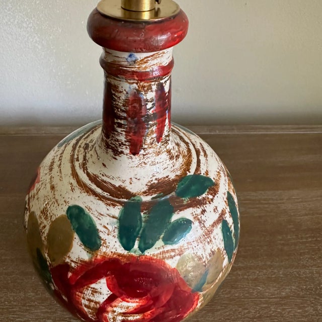 Traditional Vintage Small Ceramic Hand Painted Rose Floral Lamp For Sale - Image 3 of 9